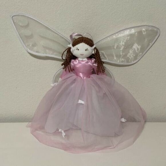 Pottery Barn Kids Designer Doll Butterfly Wings Fairy Pink Tulle Brown Hair - Picture 1 of 12